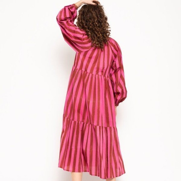 *SOLD* MATTA Jaya Riviera Dress, Barbie pink + brick red stripes - Picture 2 of 7